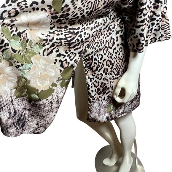 Leopard Print Floral Kimono Cardigan Cover Up Open Front Boho Beach Wrap Medium - Picture 4 of 6